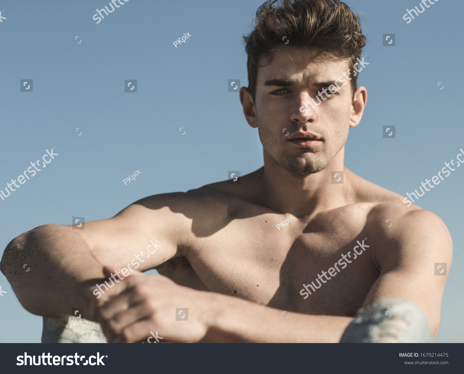 Beautiful Masculine Portrait Handsome Topless Male库存照片 Shutterstock