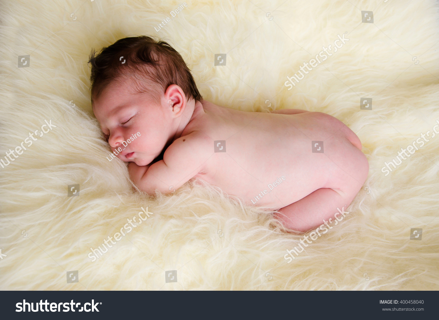 Beautiful Newborn Baby Girl Sleeping Naked Stock Photo