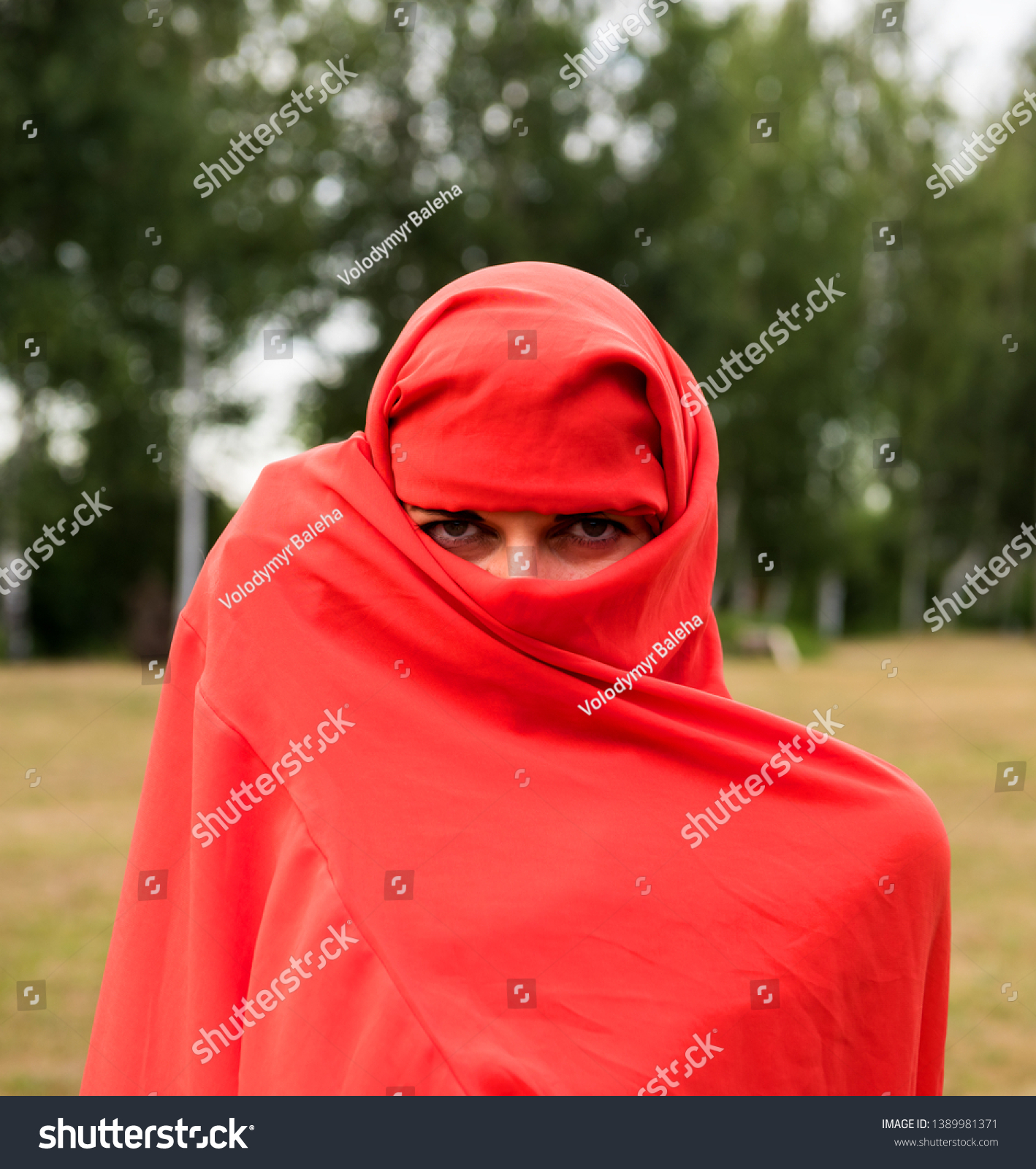 Beautiful Nude Woman Red Fabric Posing Stock Photo Edit Now 1389981371