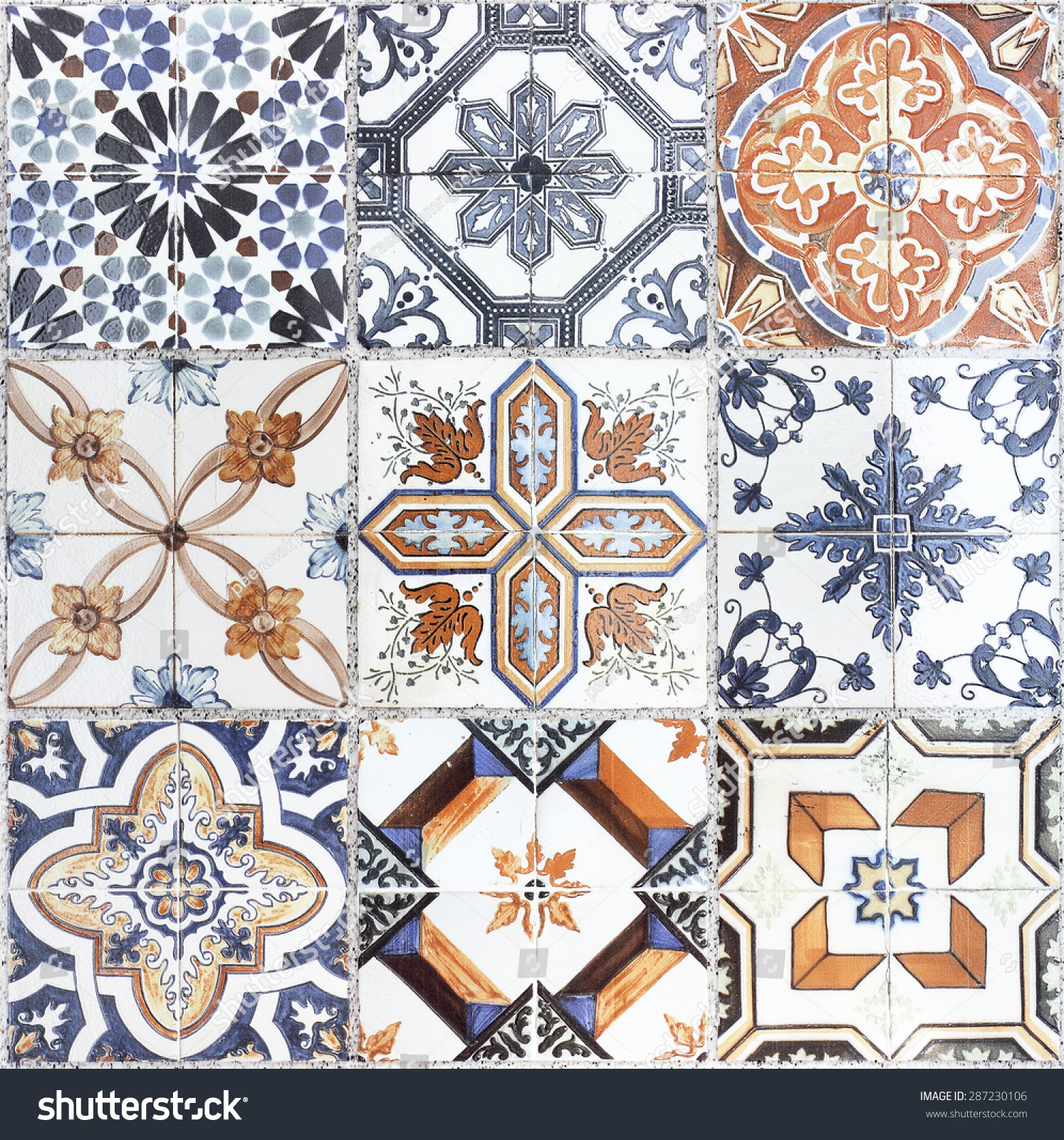 Beautiful Old Wall Ceramic Tiles Patterns Handcraft From Thailand