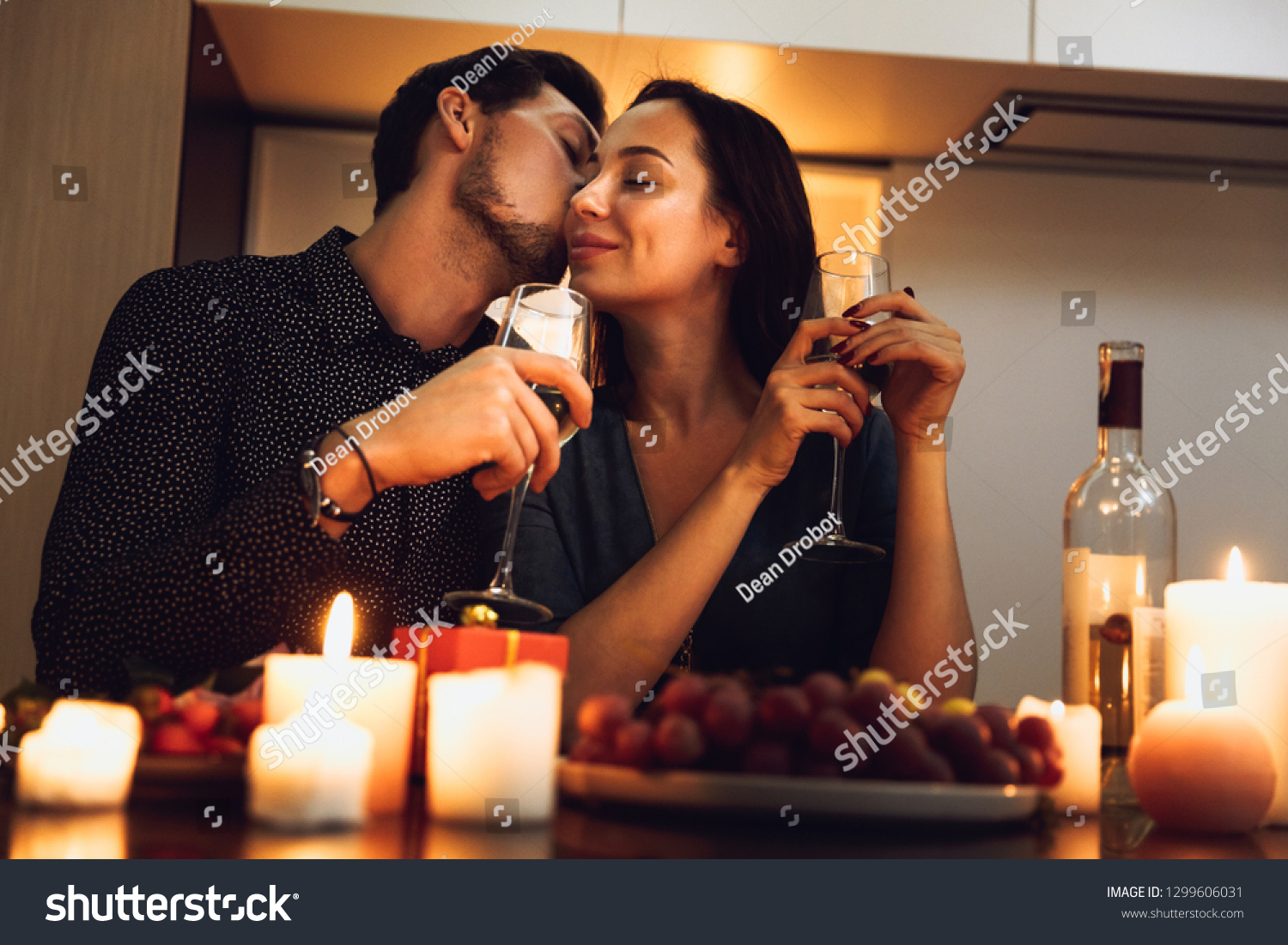 Beautiful Passionate Couple Having Romantic Candlelight Foto Stok