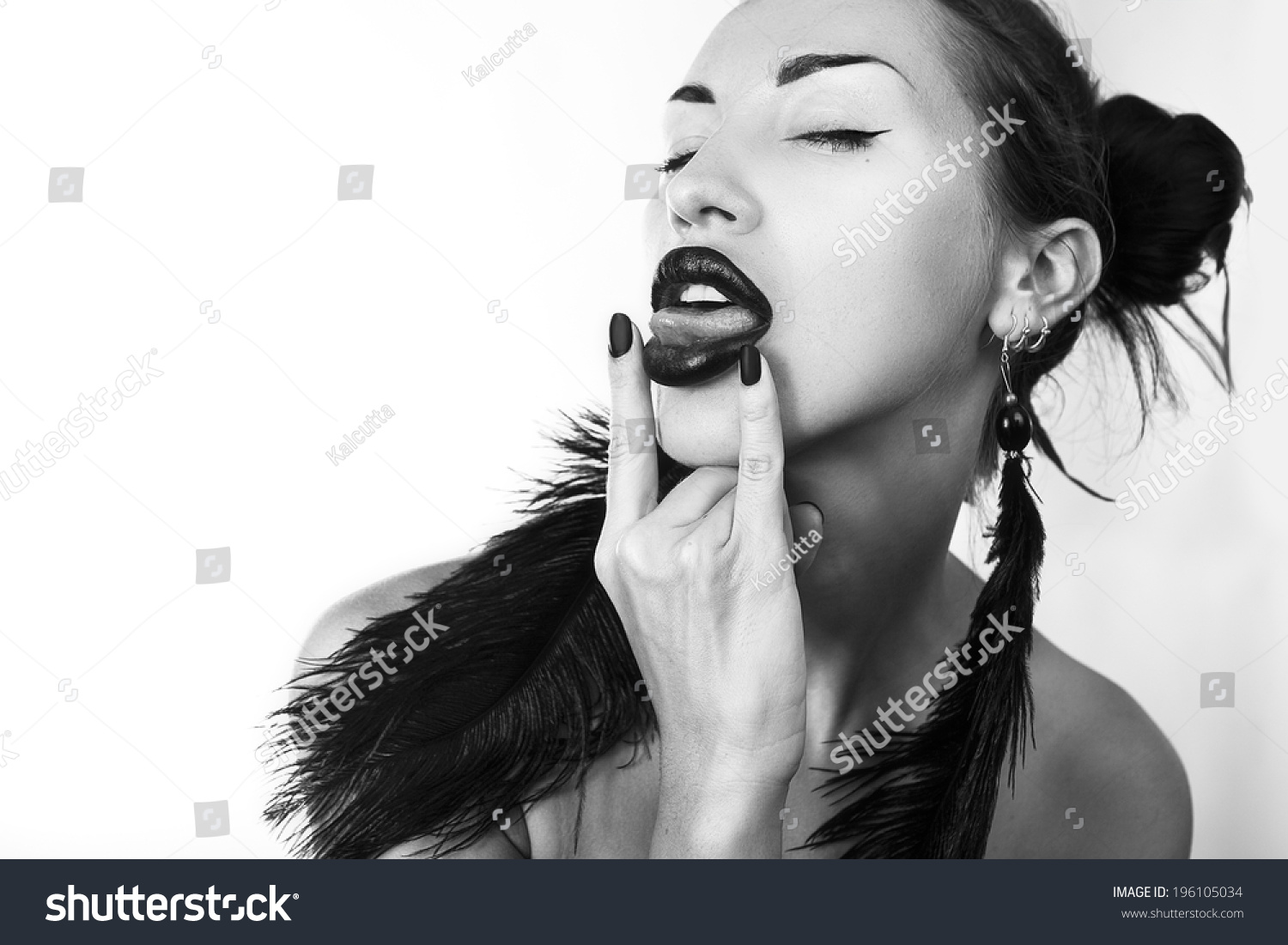 Beautiful Sexy Stylish Woman Stick Her Tongue Out Black And White 