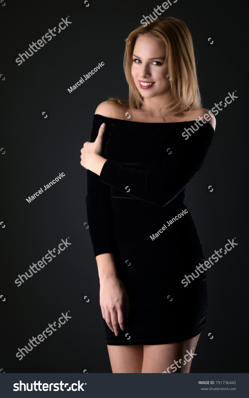 Beautiful Sexy White Woman Black Dress Stock Photo Edit Now 791736442