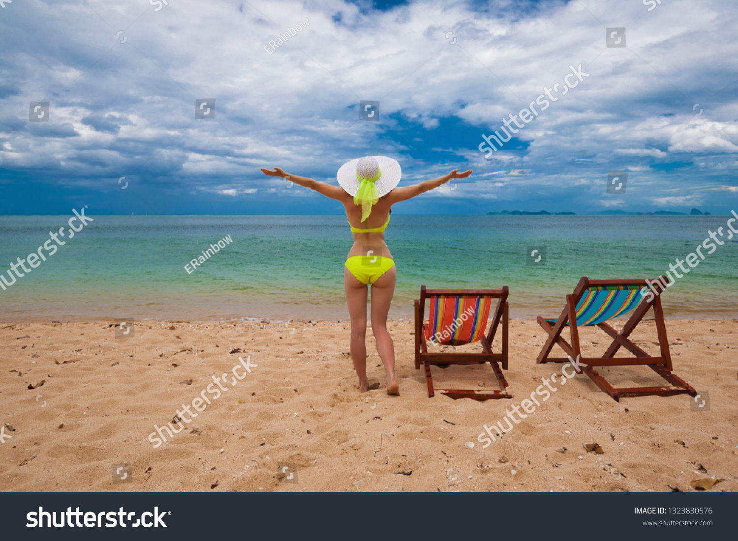 Beautiful Sexy Woman Has Yellow Bikini Stock Photo Edit Now