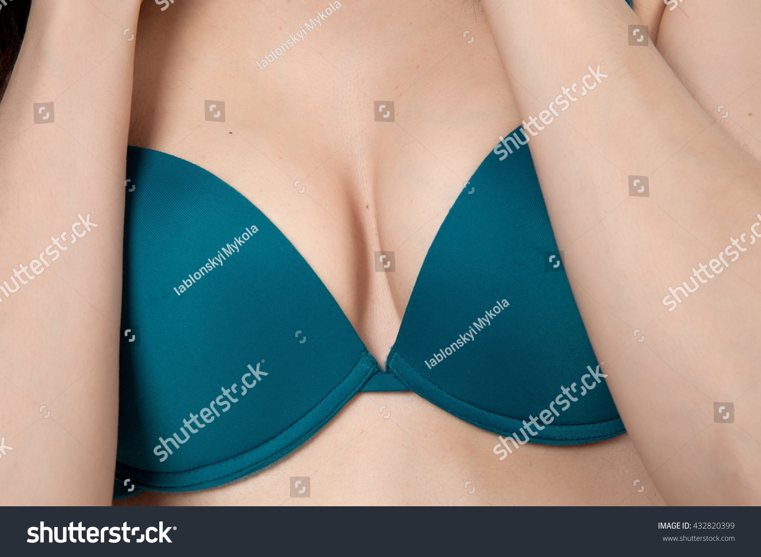 Beautiful Sexy Womans Breasts Bra Closeup Stock Photo