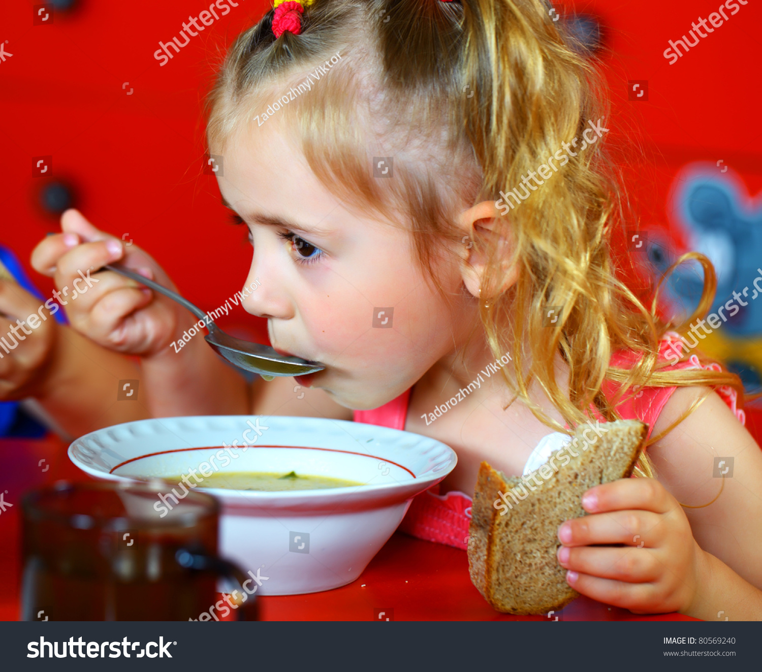 Beautiful Smiling Girl Eating Soup From A Plate Stock Photo 80569240 Shutterstock