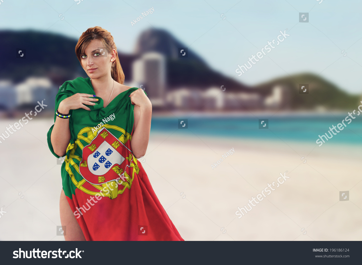Beautiful Soccer Fan Woman With National Flag In The Famous Brazilian