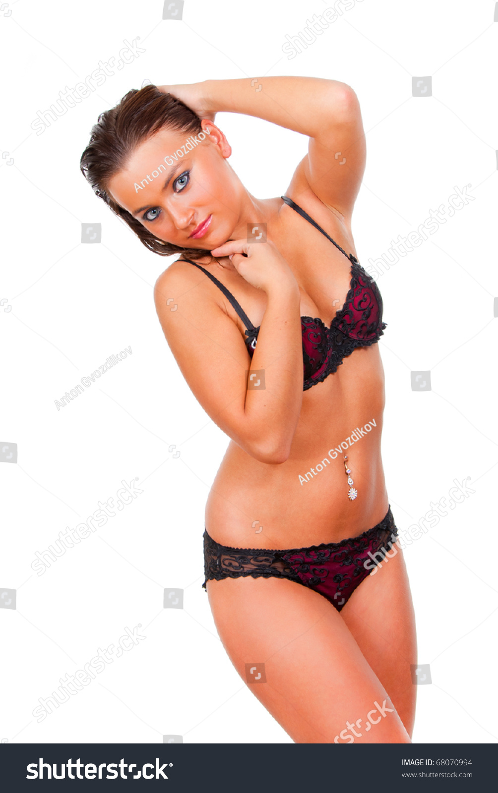 Beautiful Stripper Girl In Lingerie Isolated Over White Stock Photo