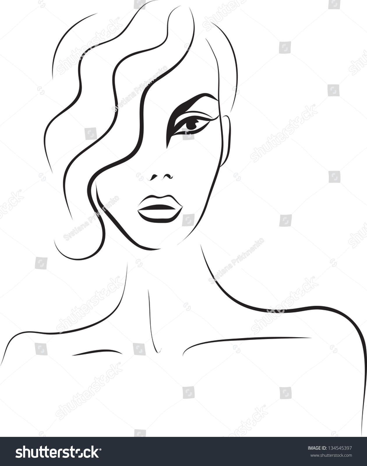 Beautiful Woman Face. Fashion Sketch Stock Photo 134545397 : Shutterstock