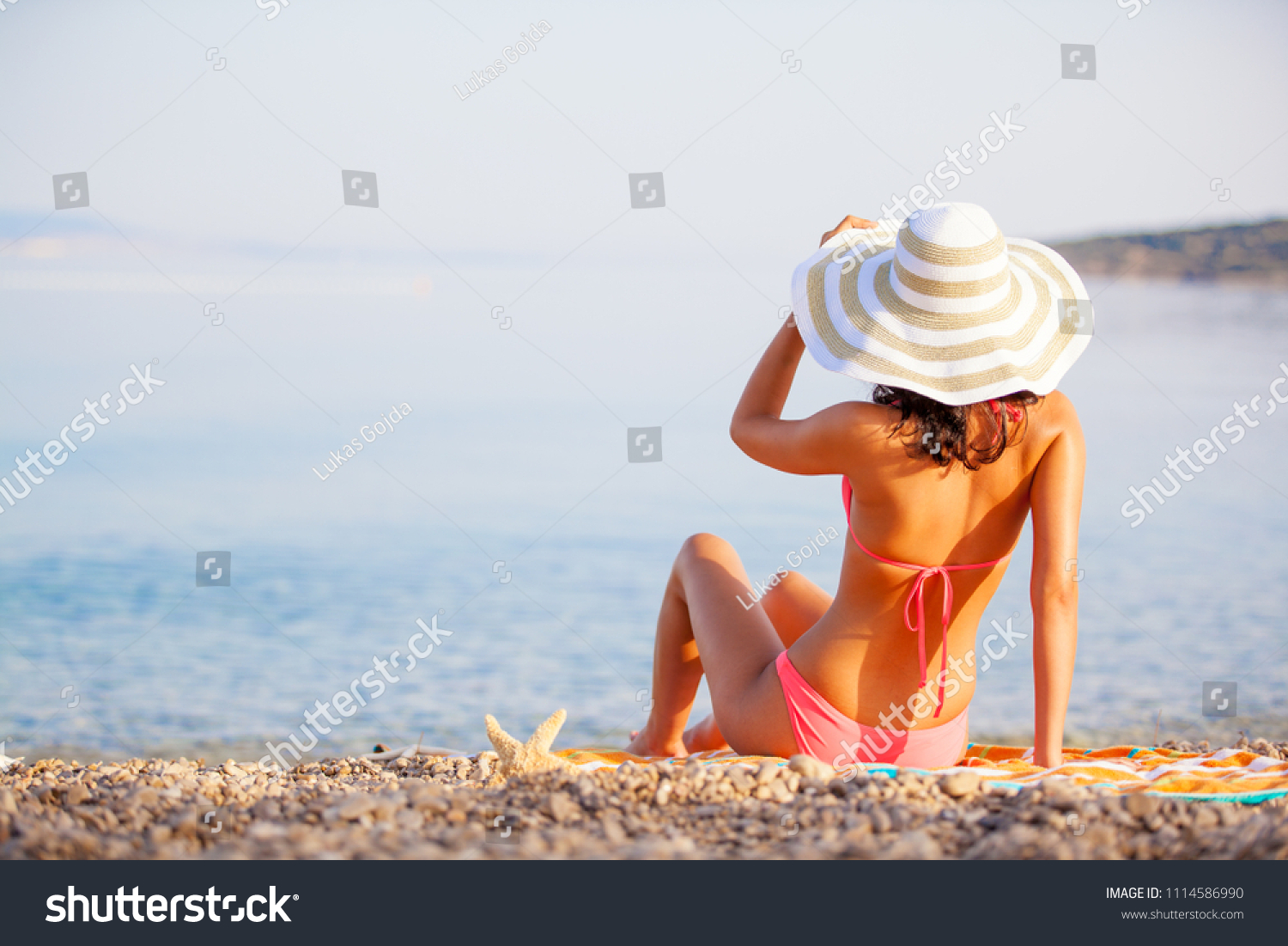 Beautiful Woman Bikini Sunbathing Seaside Stock Photo Edit Now