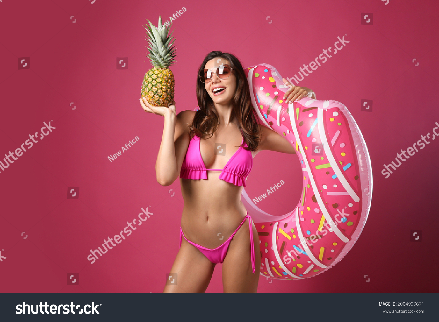 Beautiful Woman Stylish Bikini Inflatable Ring Stock Photo