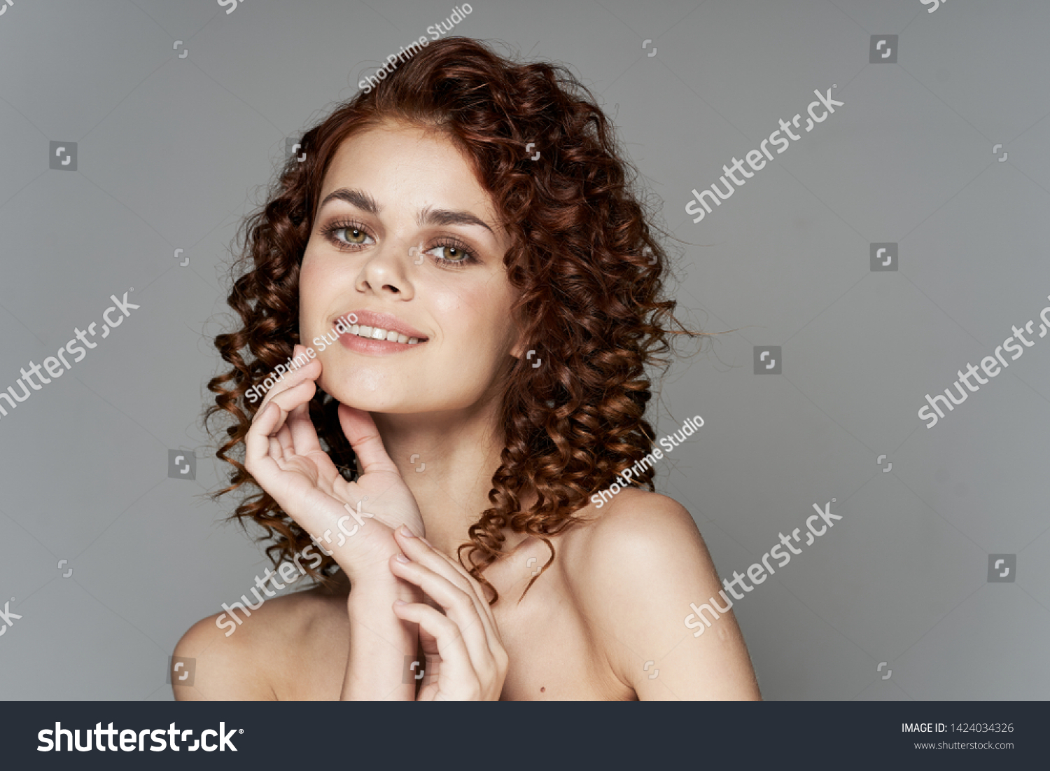 Beautiful Woman Naked Shoulders Curly Hair Stock Photo Edit Now