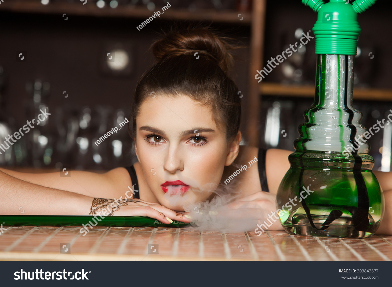 Beautiful Woman Smoking Hookah Bar Beautiful Stock Photo Edit Now