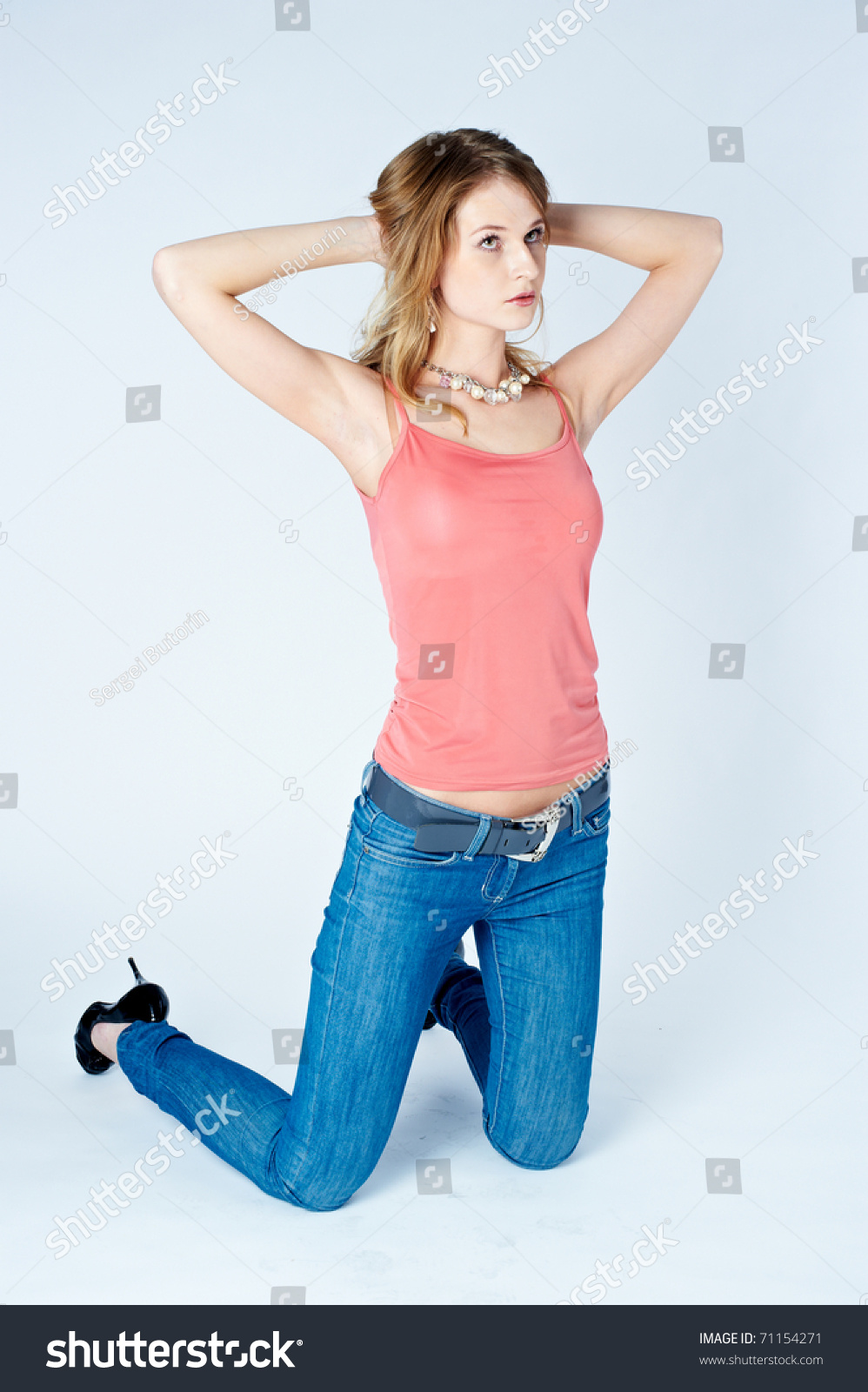 Beautiful Woman Standing On Knees Stock Photo 71154271 Shutterstock