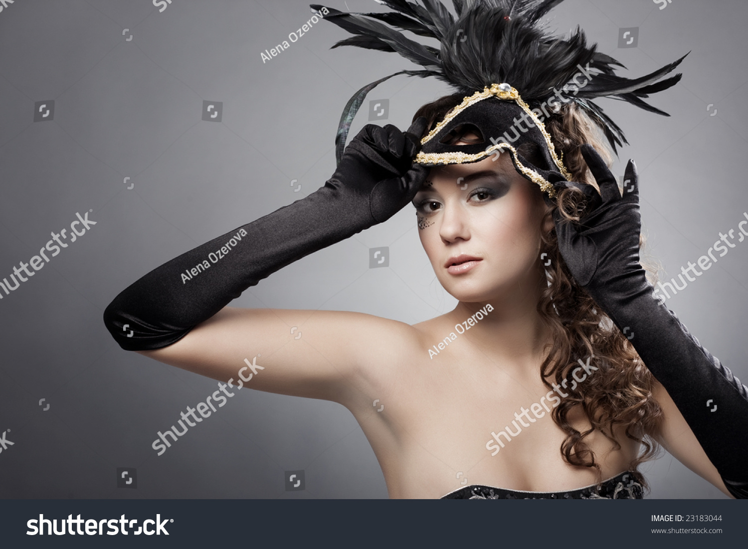 Beautiful Woman Wearing Masquerade Costume And Mask Stock