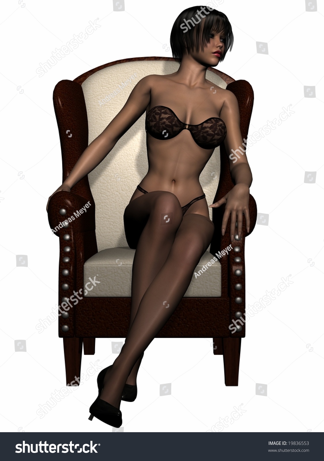 Beautiful Women In Lingerie Sitting On A Chair Stock Photo 19836553