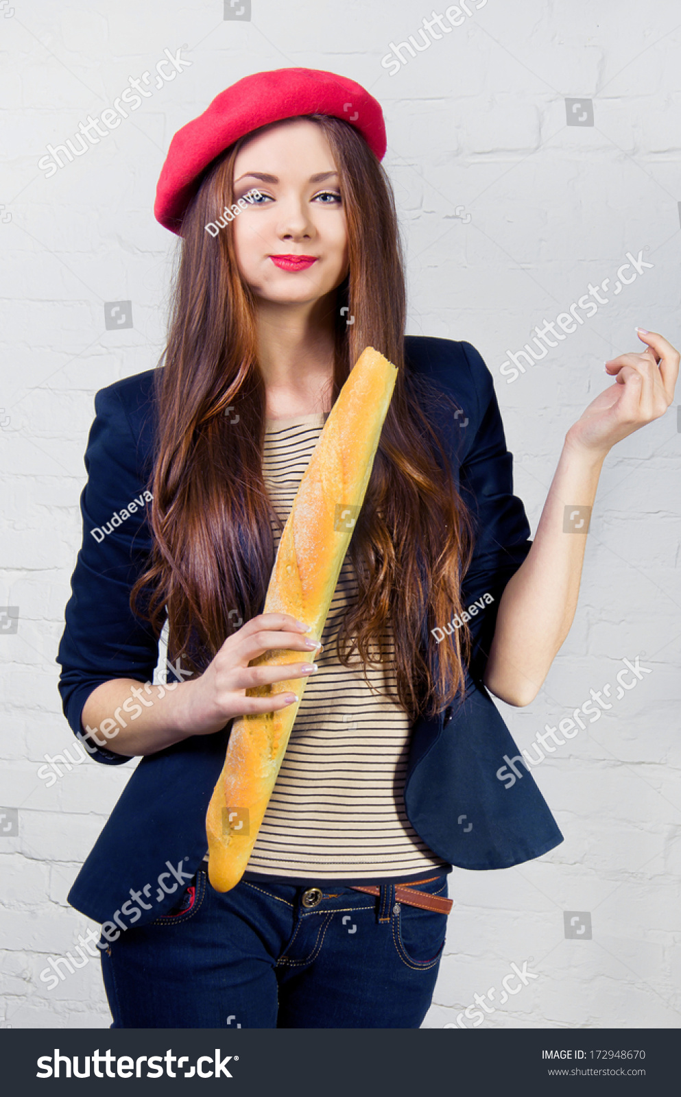 Beautiful Young Frenchwoman Red Beret Ea