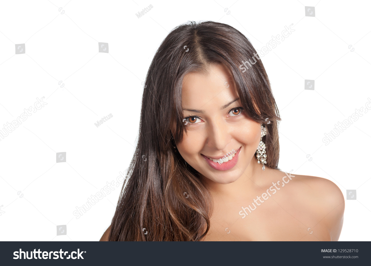 Beauty And Fashion Portrait Of A Beautiful Latin American Girl Who Is Smiling And Isolated Over