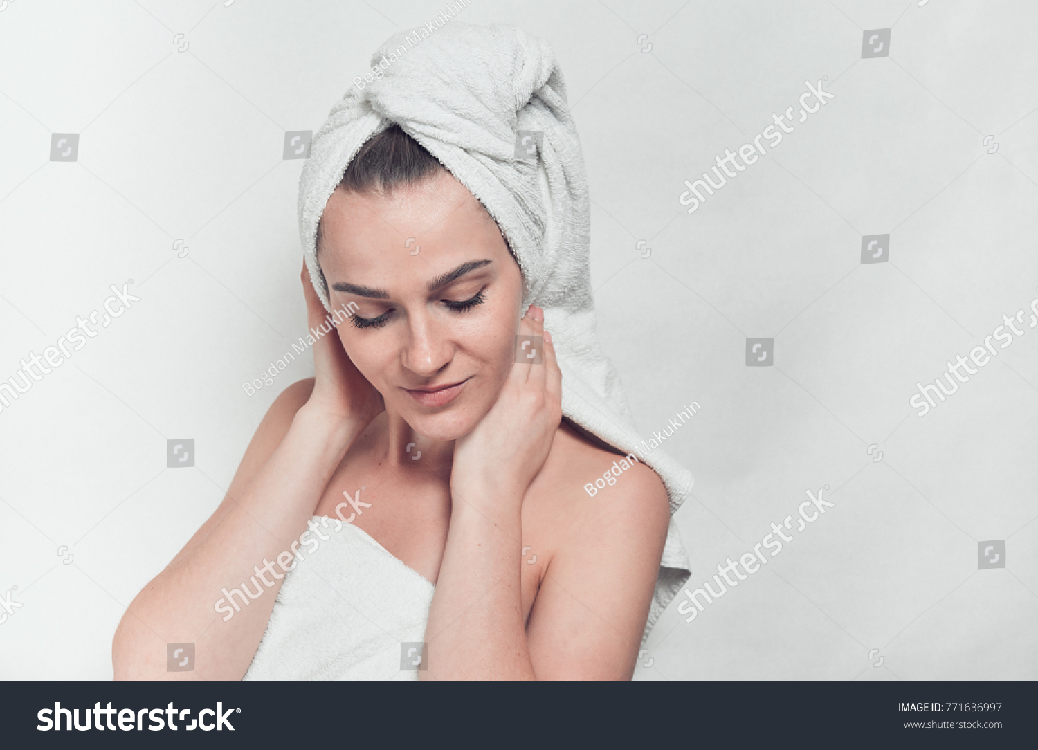 Beauty Portrait Smiling Attractive Half Naked Stock Photo