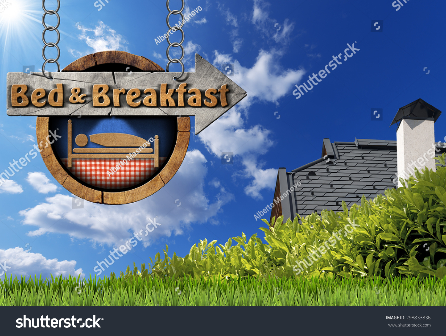 Bed And Breakfast Sign With House / Wooden Directional Sign With Text ...