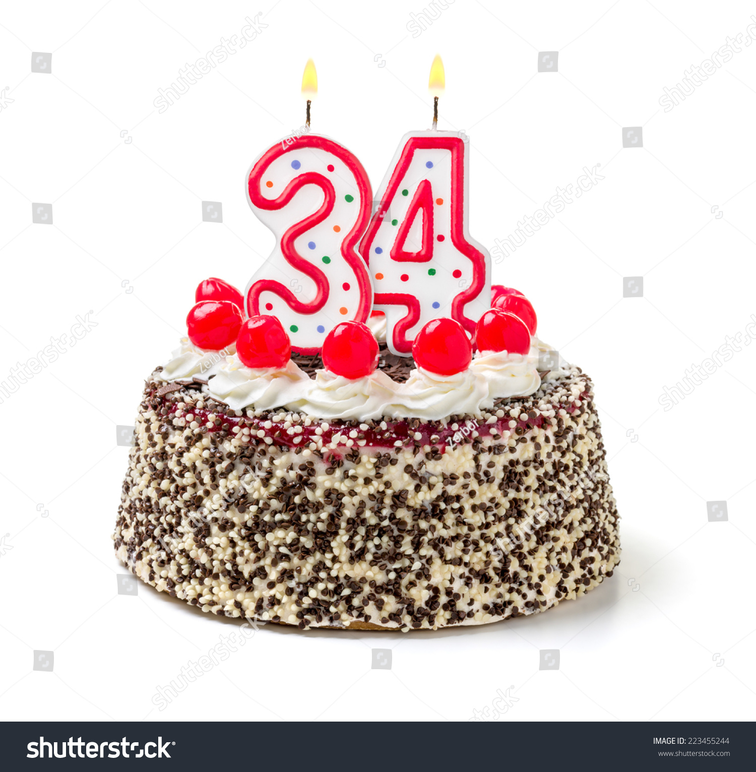 Birthday Cake Burning Candle Number 34 Stock Photo 223455244 Shutterstock