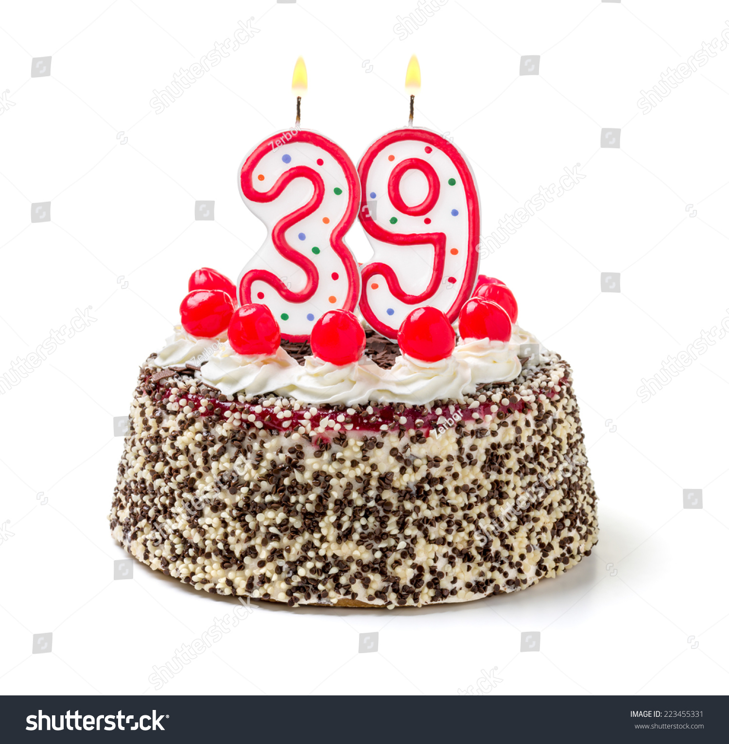 Birthday Cake With Burning Candle Number 39 Stock Photo 223455331 ...