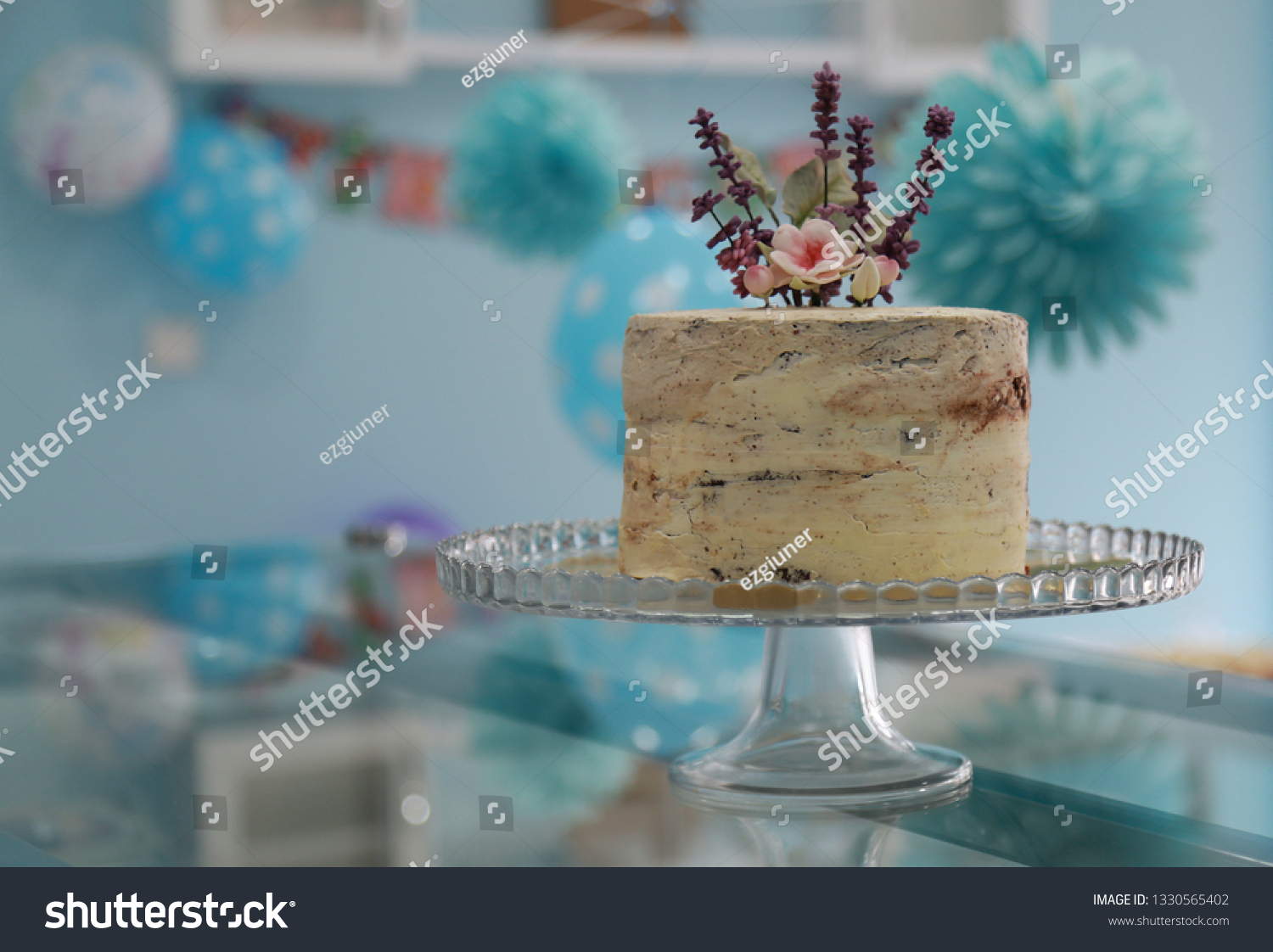 Birthday Naked Cake Blue Decorations Stock Photo Shutterstock