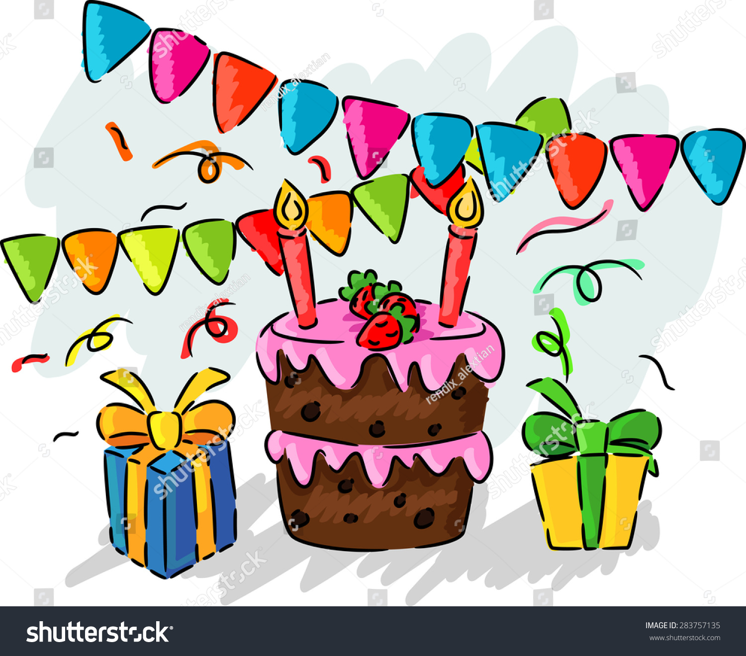 Birthday Party Hand Drawing Kids Stock Illustration 283757135