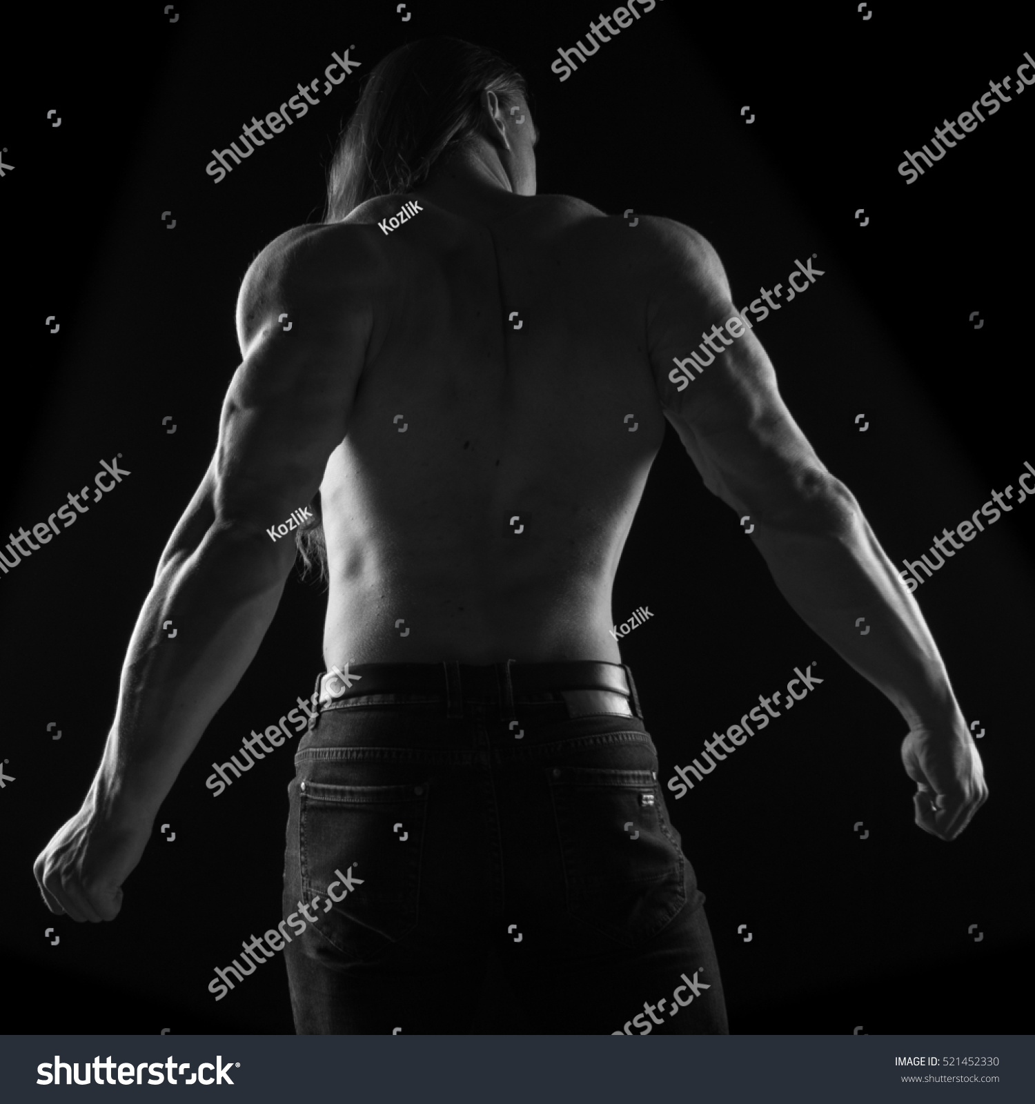 Blackandwhite Portrait Naked Torso Back Male Stock Photo