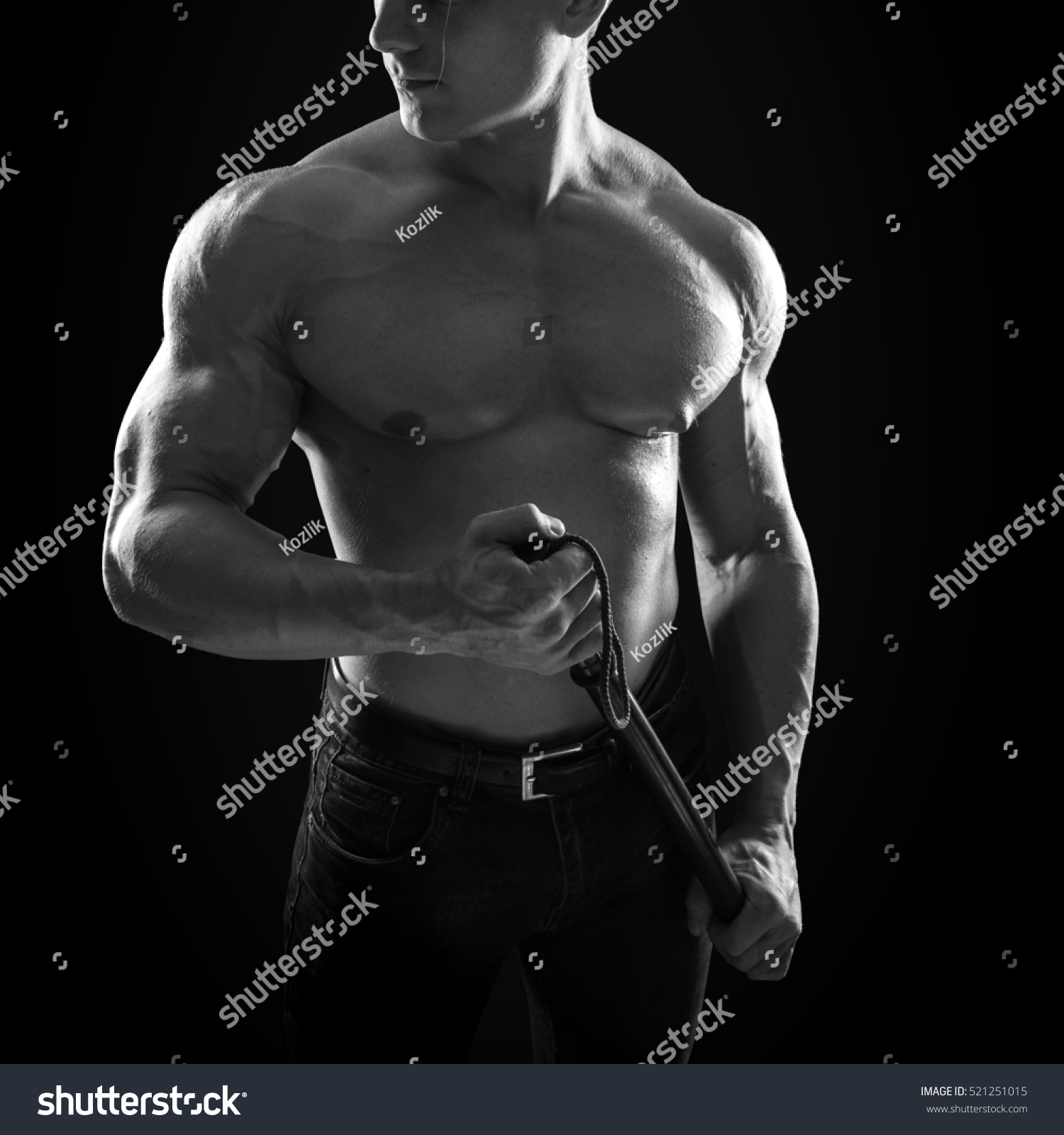 Blackandwhite Portrait Naked Torso Male Bodybuilder Stock Photo Edit