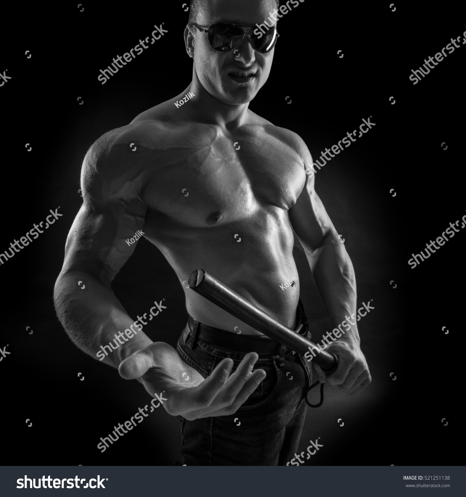 Blackandwhite Portrait Naked Torso Male Bodybuilder Stock Photo