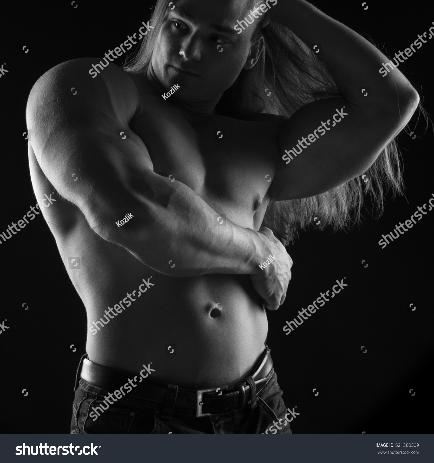 Blackandwhite Portrait Naked Torso Male Bodybuilder Stock Photo