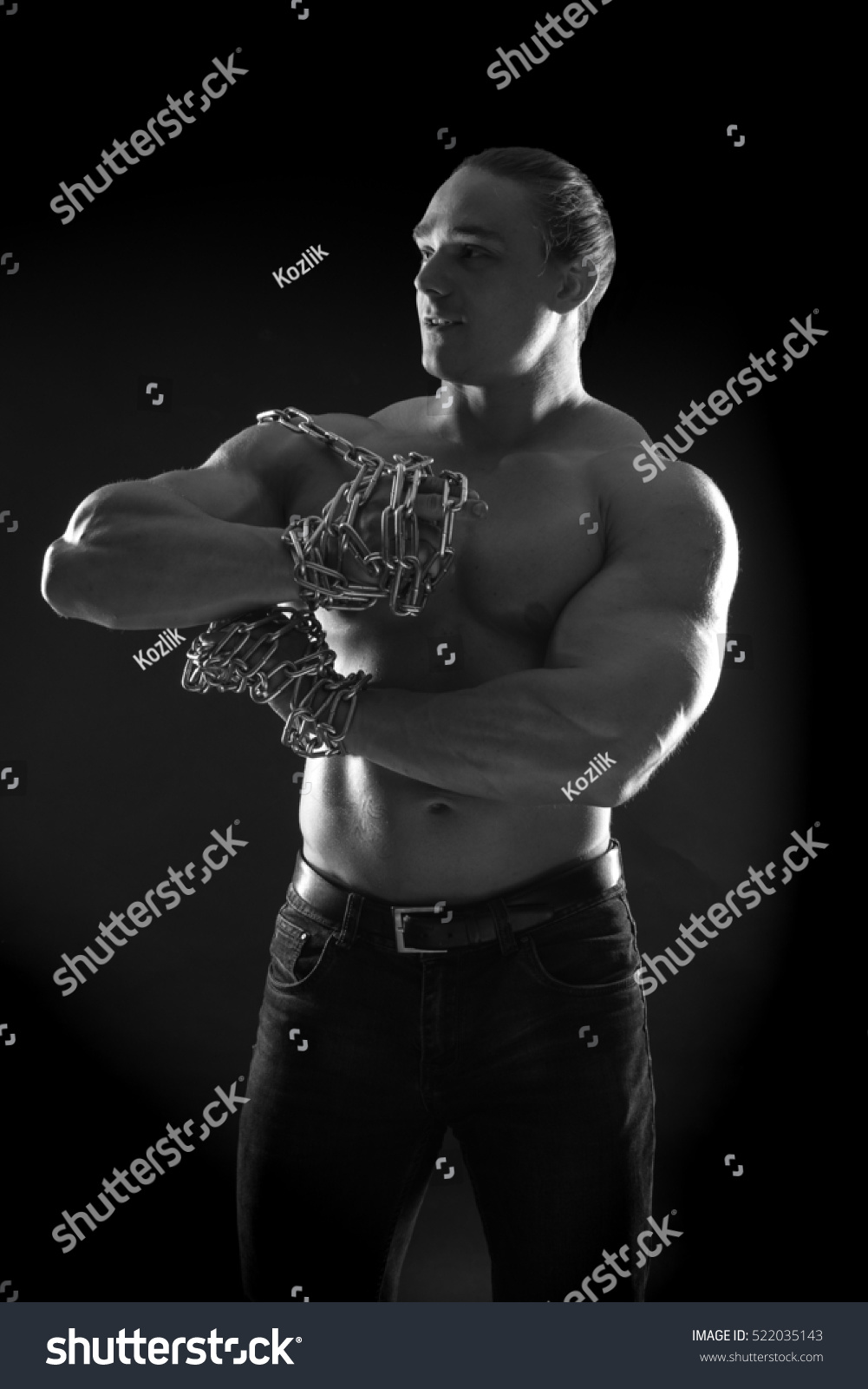 Blackandwhite Portrait Naked Torso Male Bodybuilder Stock Photo Edit