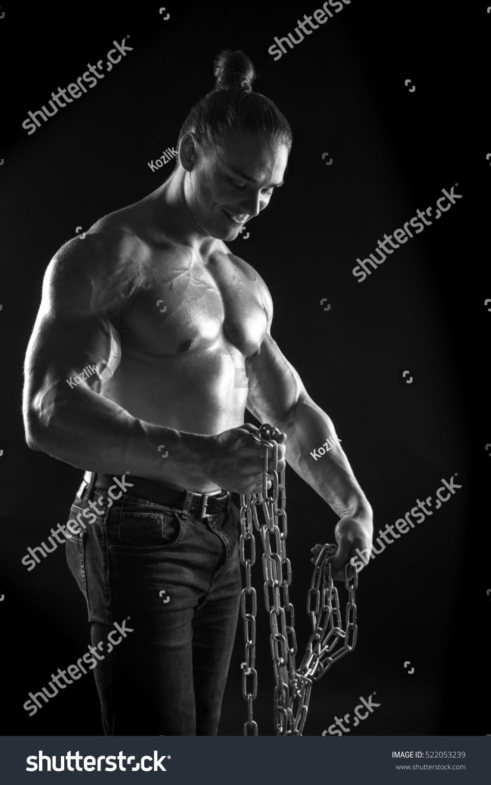 Blackandwhite Portrait Naked Torso Male Bodybuilder Stock Photo