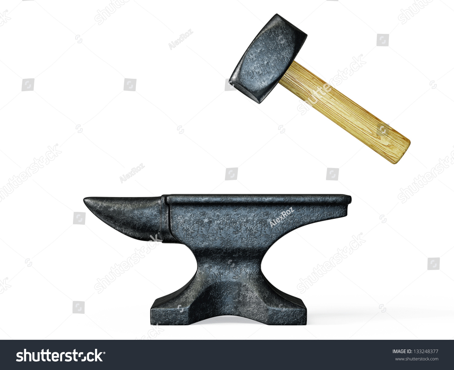 Black Anvil And Hammer Isolated On A White Stock Photo 133248377 