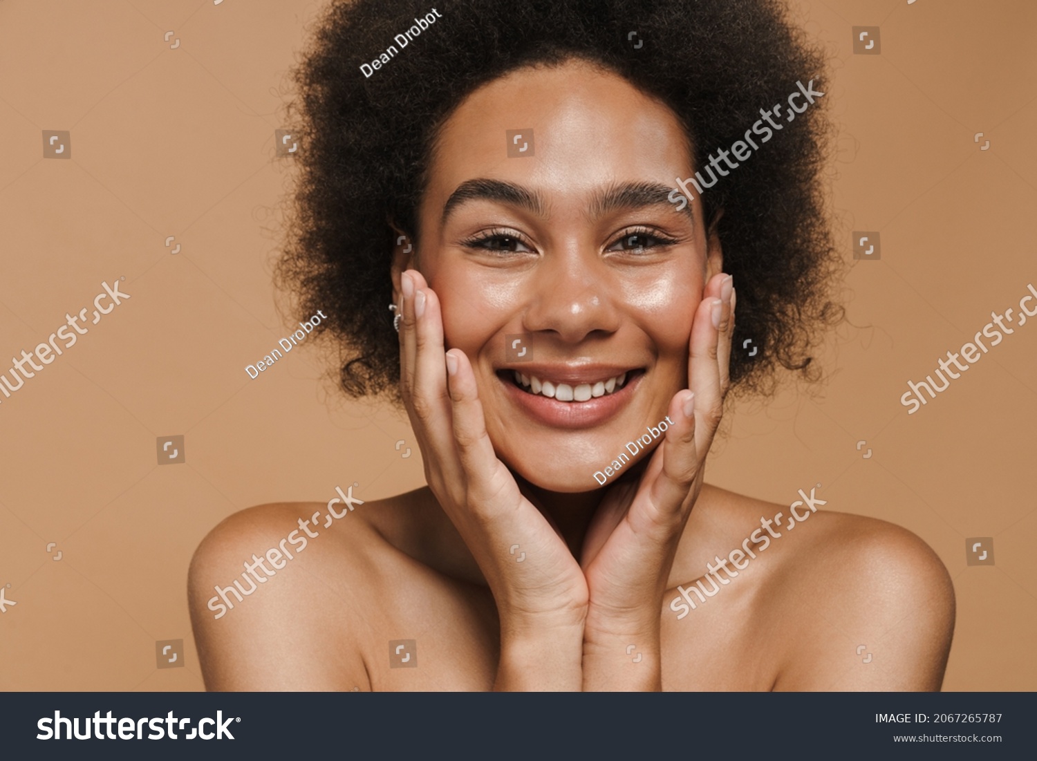 Black Curly Shirtless Woman Laughing Looking Stock Photo Edit Now