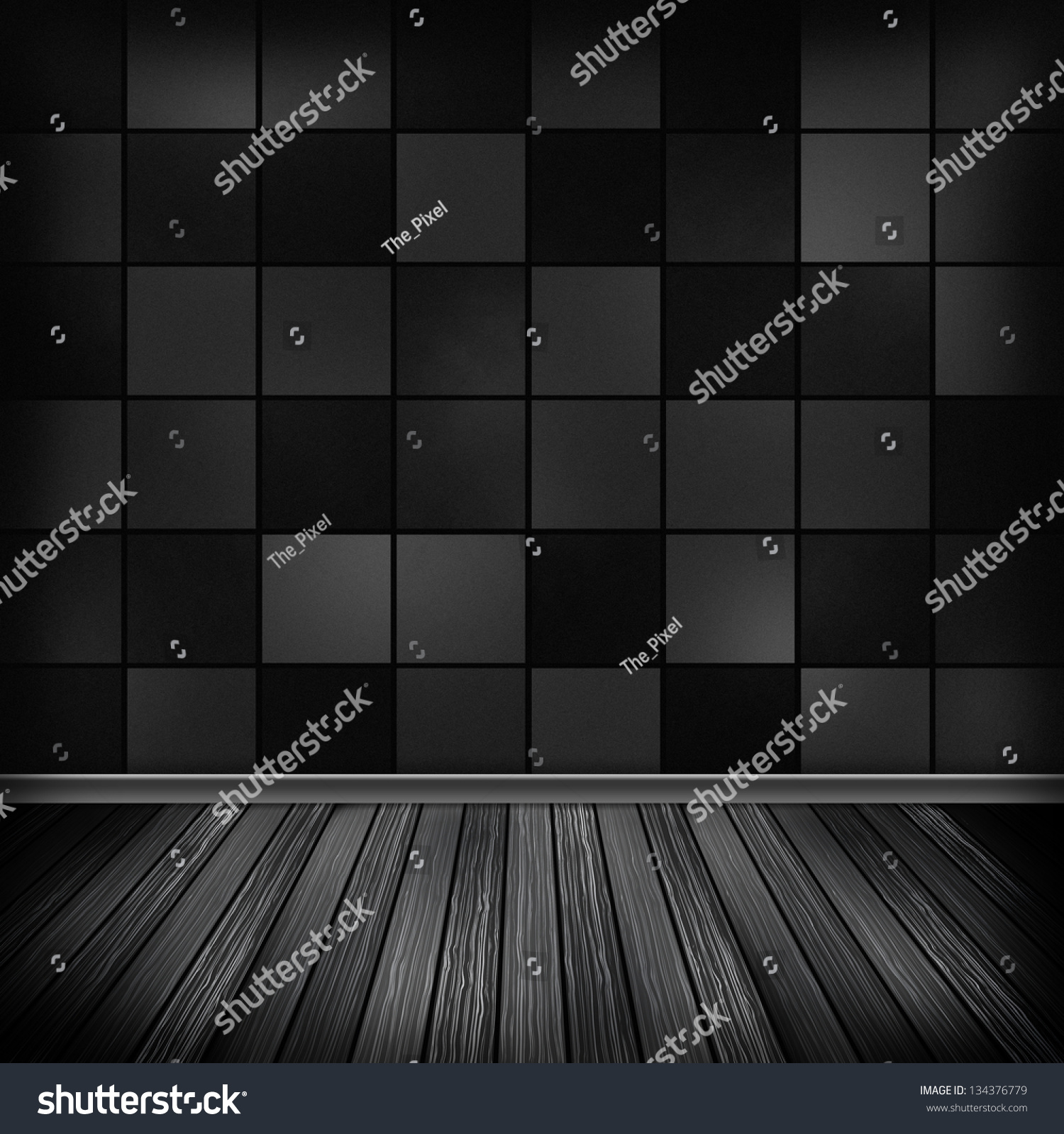 Black Empty Room, Interior With Wallpaper. High Resolution Texture Background. Stock Photo