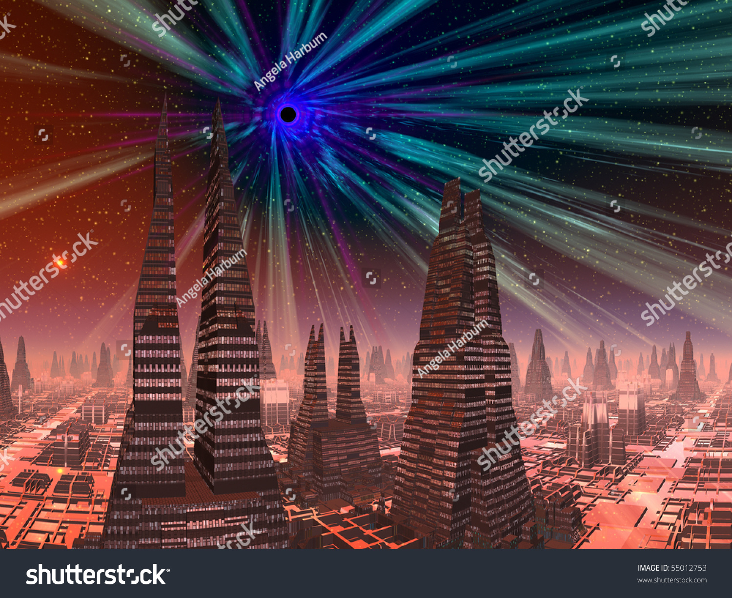 Black Hole Above Alien City Stock Photo 55012753 Shutterstock