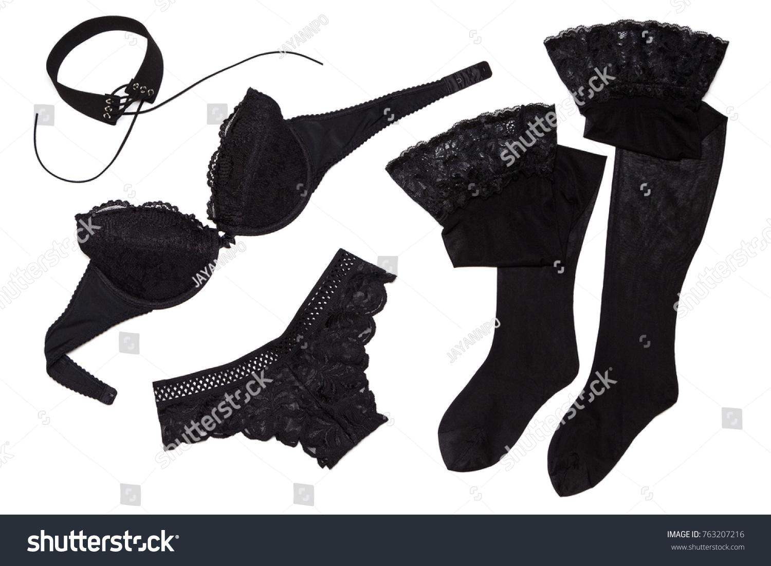 Black Lingerie Set Stockings Lace Corset Stock Photo