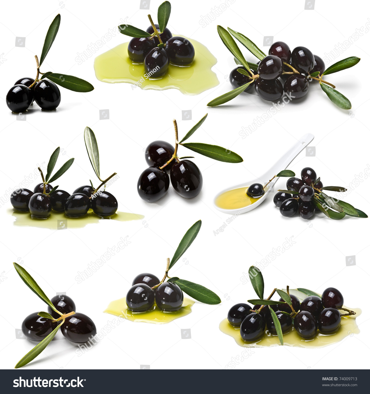 Black Olives Set Isolated On A White Background. Stock Photo 74009713