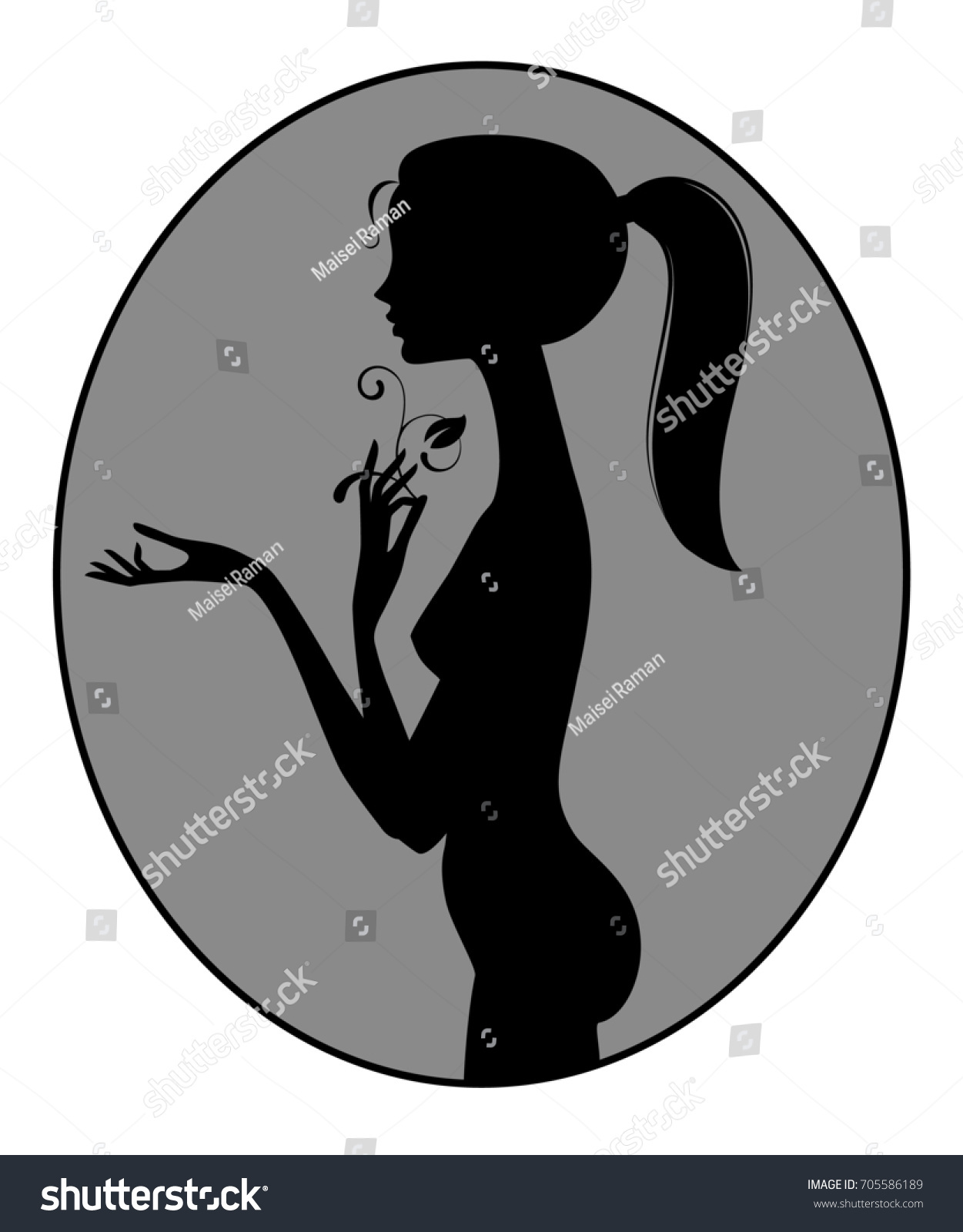 Black Silhouette Fine Naked Girl Standing Stock Illustration