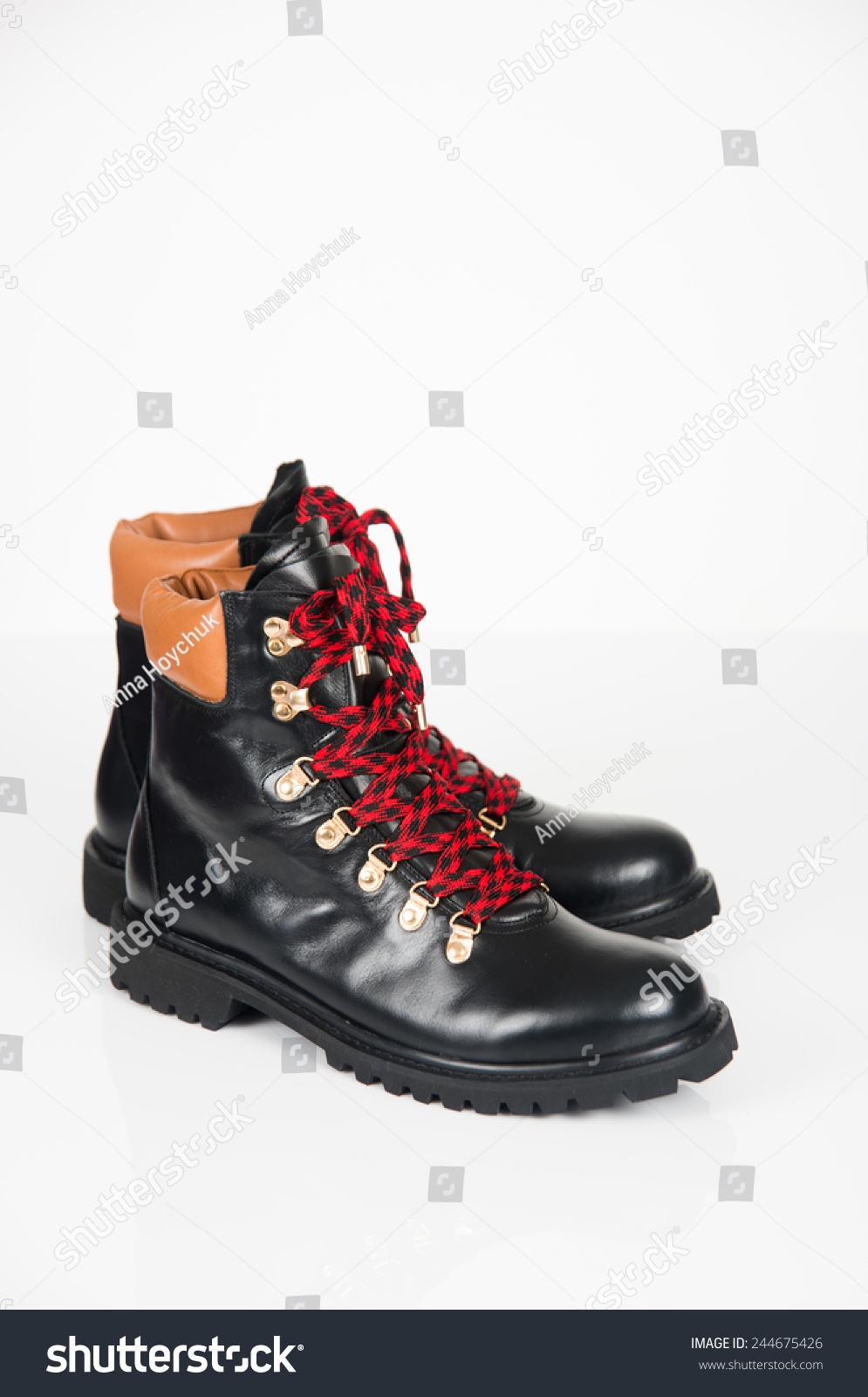 black heel boots with red laces