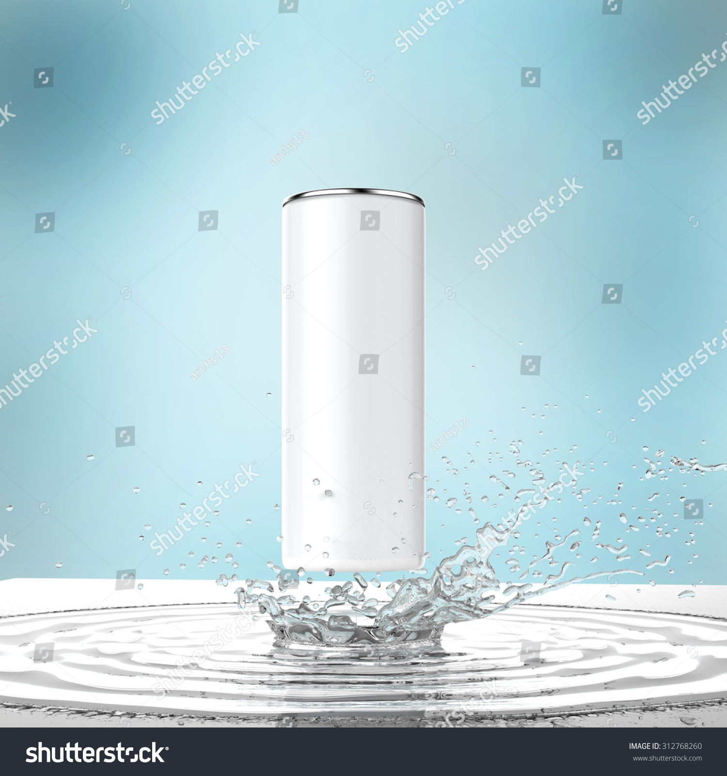 Blank White Energy Drink Can Mock Up With Water Splash 3d Render On Light Blue Background Energy Drink Design Template