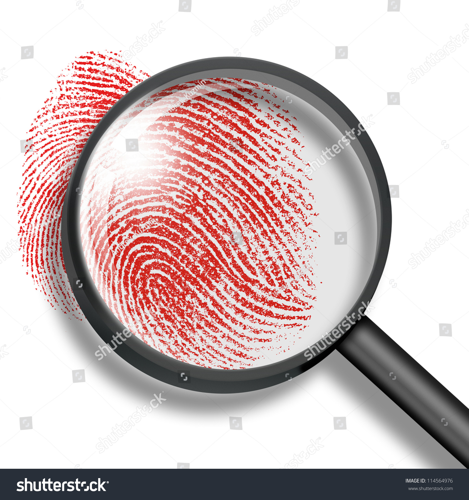 Blood Fingerprint Through Magnifying Glass Stock Photo 114564976 