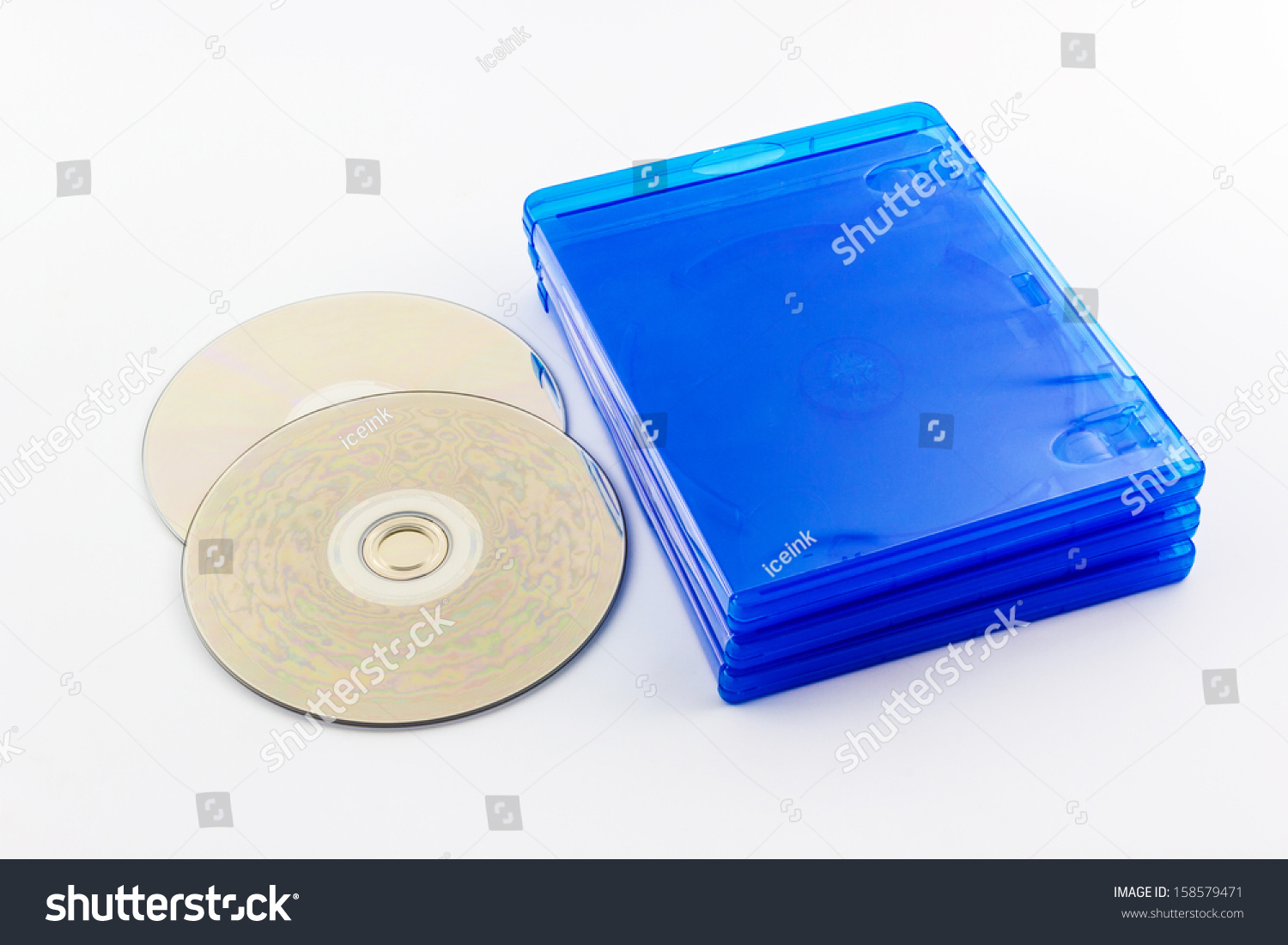 Blu Ray Disc Boxes And Blu Ray Disc Isolated On White Background. Stock