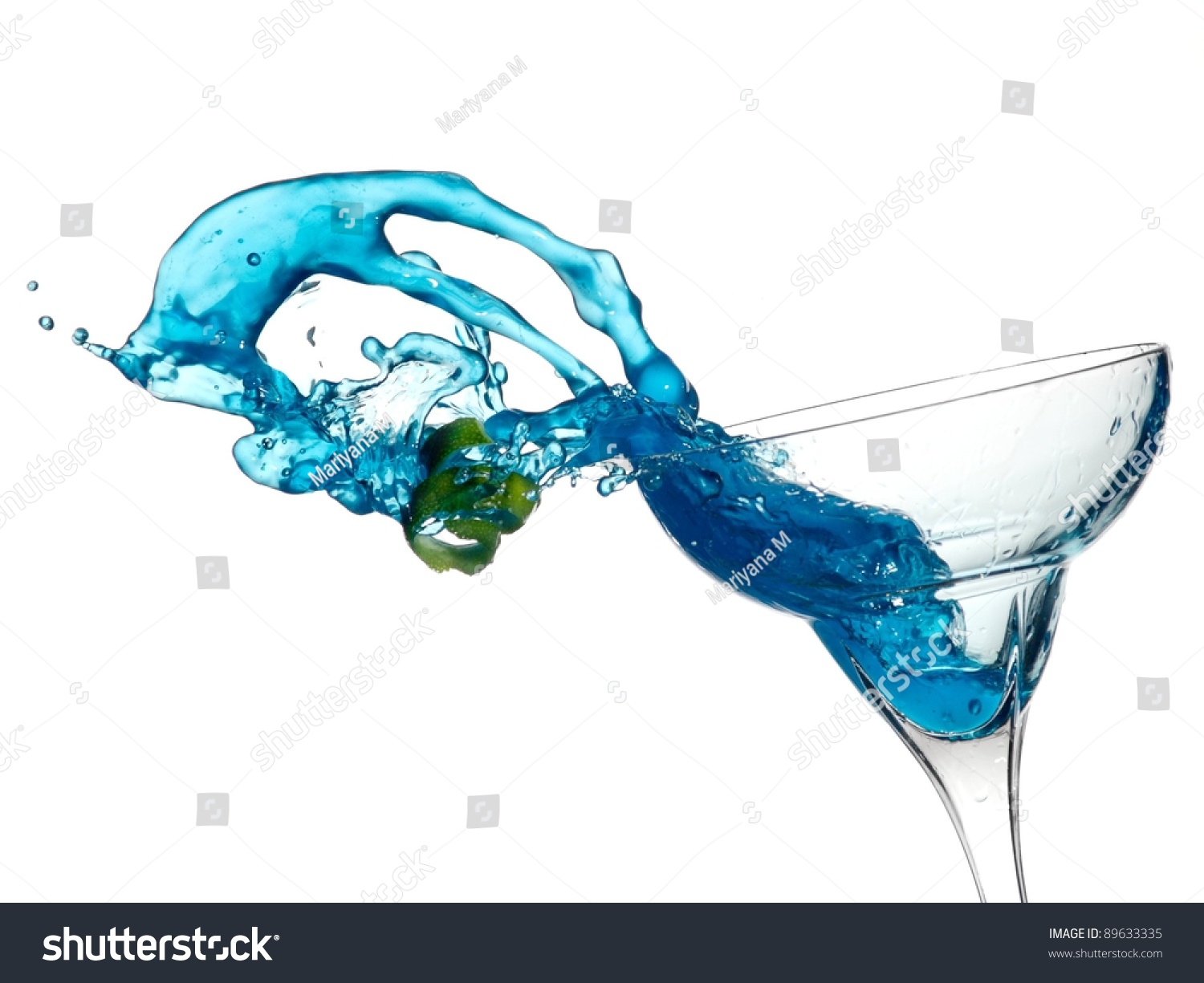 Blue Cocktail Splash From A Margarita Glass Stock Photo 89633335 ...