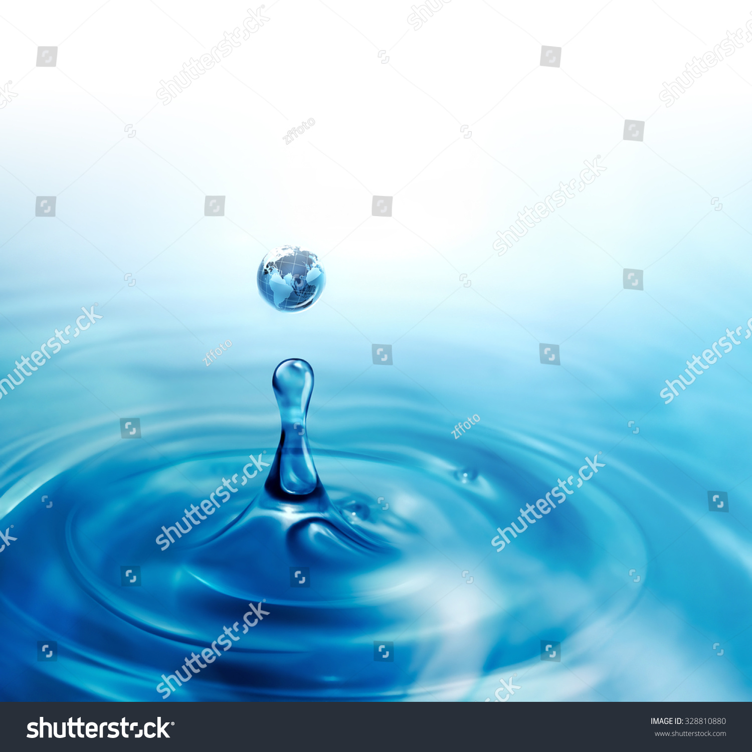 Blue Dripping Water With World Close Up Stock Pho