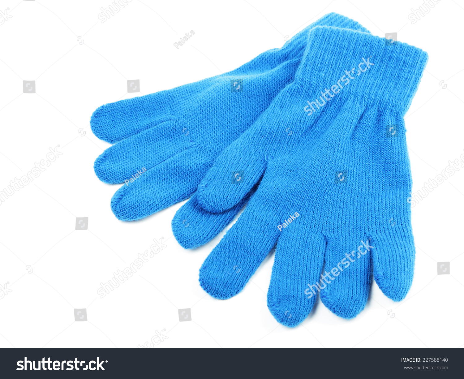 Blue Wool Gloves Isolated On White Background Stock Photo 227588140