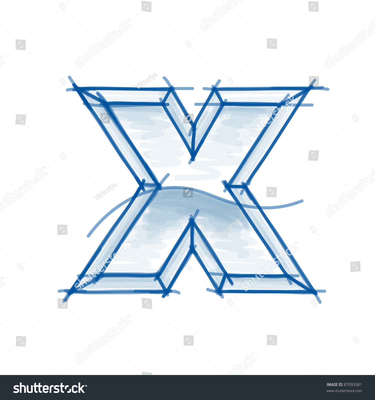 Blueprint Font Sketch Letter X Marker Drawing. Bitmap Copy My
