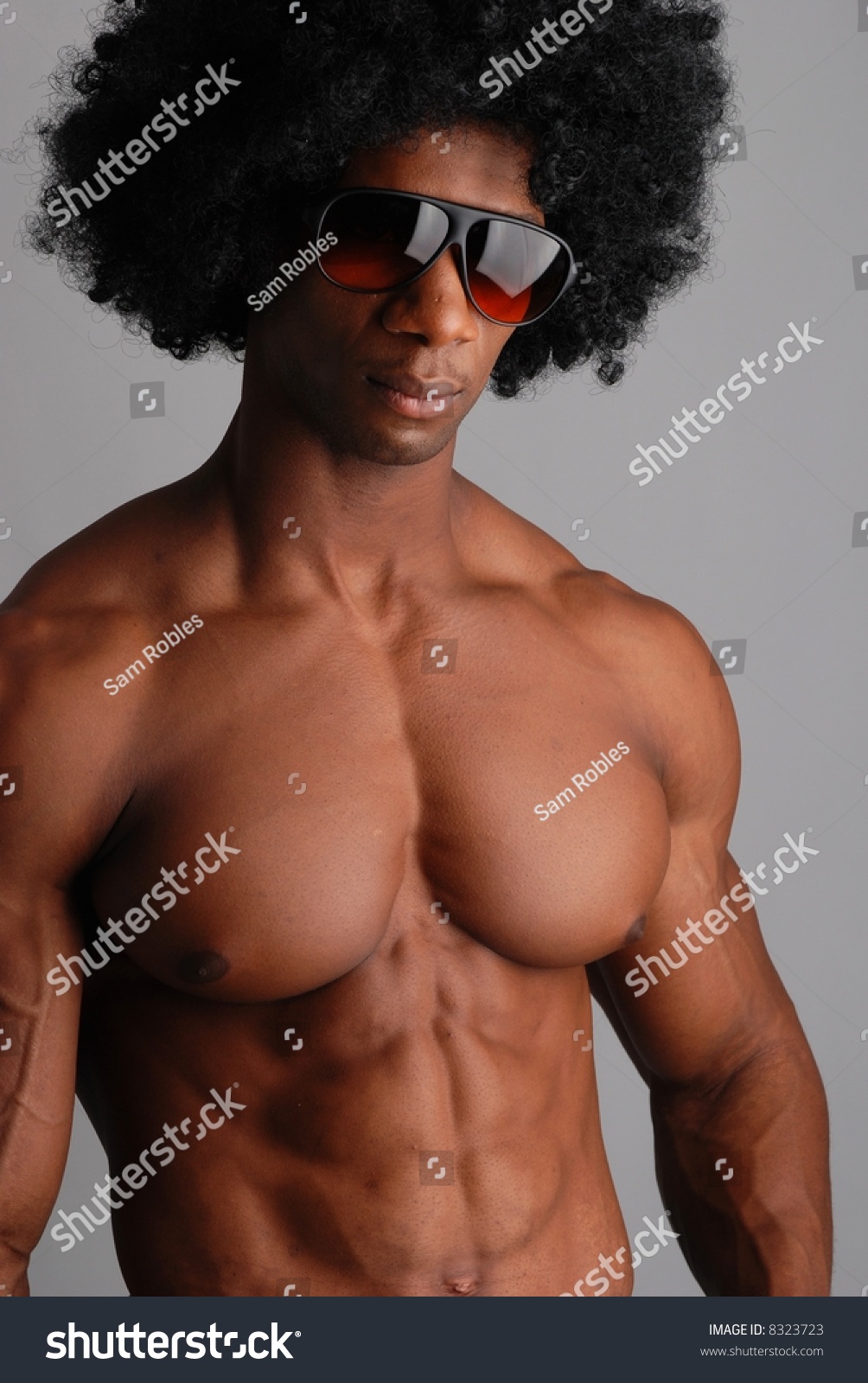 Body Builder Cut Muscles Male Model Curly Hair Stock Photo 8323723